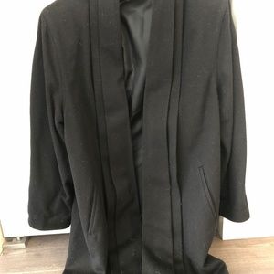 Womens Vintage Swing Shawl Collar Black Wool Coat: